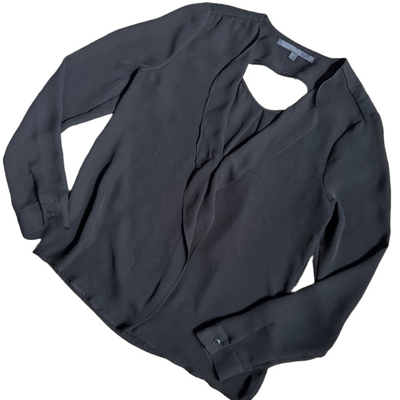 GUESS BLACK LONG SLEEVE BLOUSE TO WITH RUFFLES AND CUTOUT SIZE SMALL - Picture 3 of 5